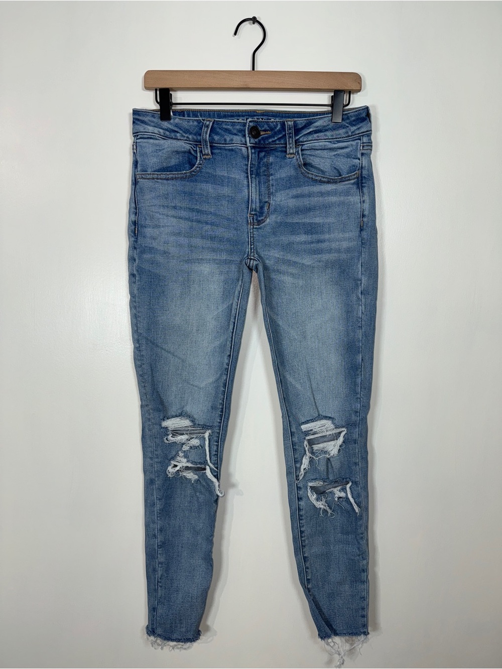 WJ168 {American Eagle} "Jeggings" Mid Rise Distressed Skinny Denim Jeans